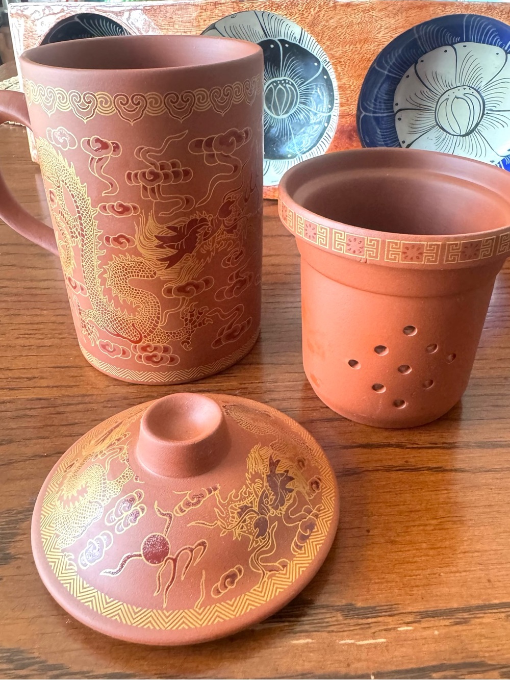 Dragon Phoenix Clay Tea Mug With Lid And Infuser Strainer Ceramic Drinkware